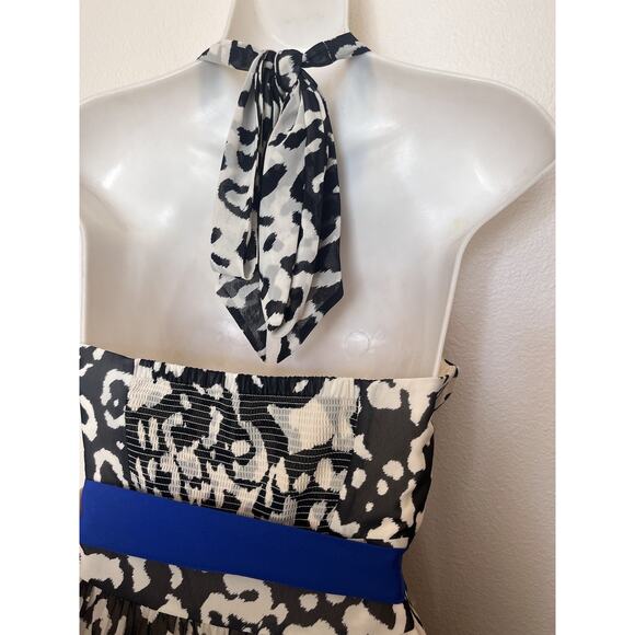 Eliza J Dress Chiffon Halter Maxi Dress Leopard Print Blue Sash Women’s Sz 10P - Picture 6 of 9
